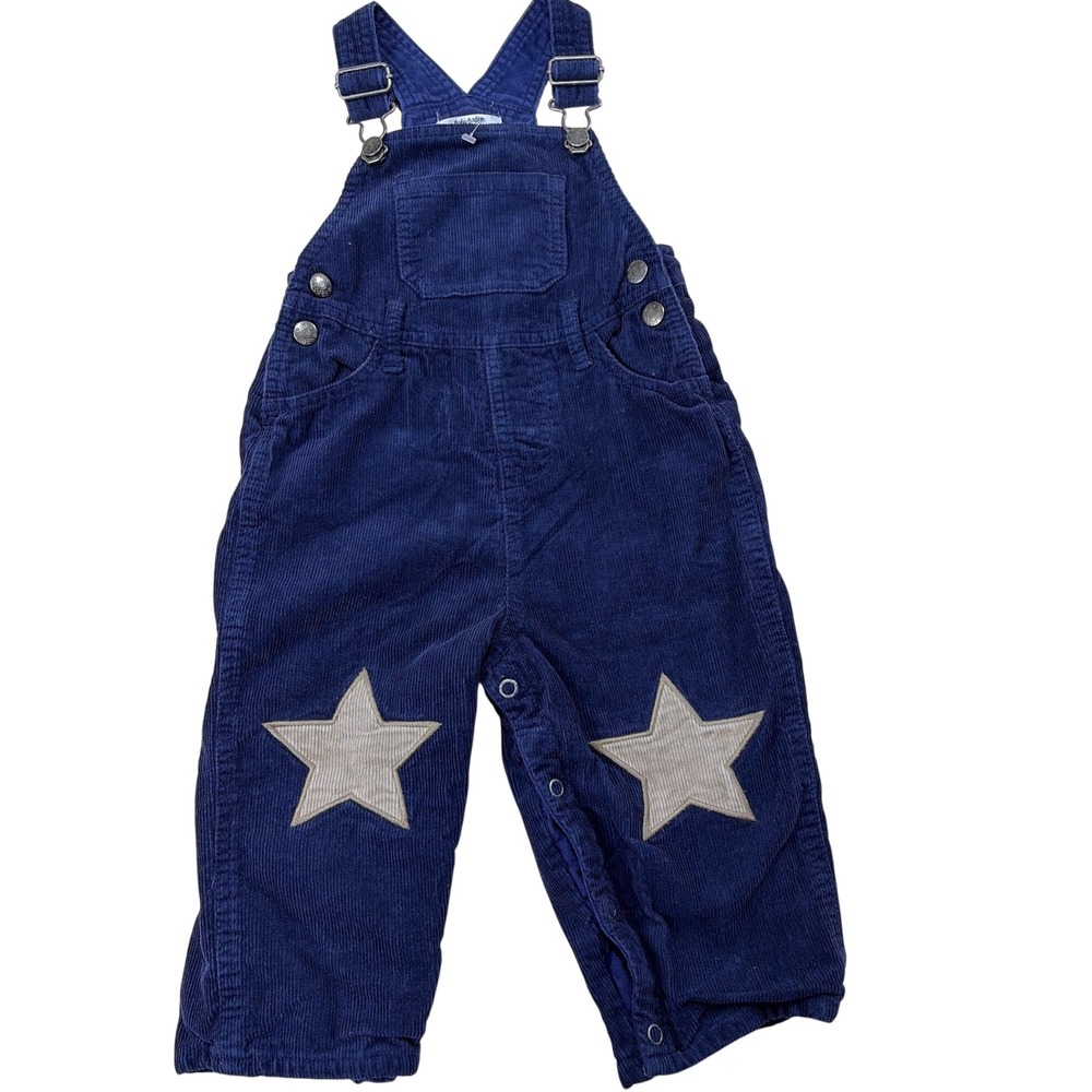 Baby Boden Navy Blue Corduroy Star Patch Overalls Dungarees 18-24 Months